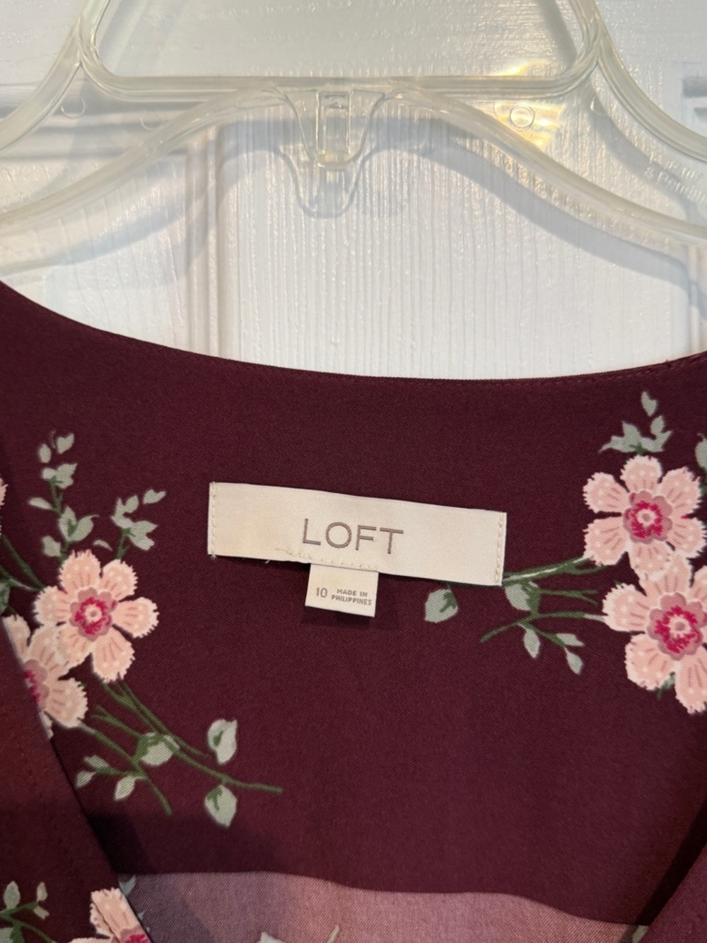 LOFT Burgundy Floral Long-Sleeve Wrap Dress - Picture 3 of 4